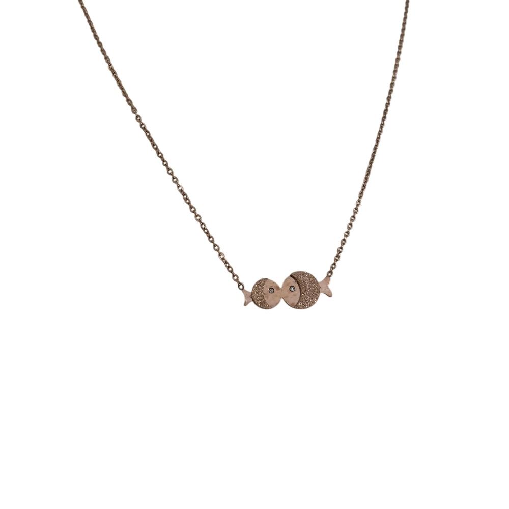 Rose Gold Yin Yang Fish Necklace Crystal Pendant Minimalist Women Jewelry - Picture 2 of 6